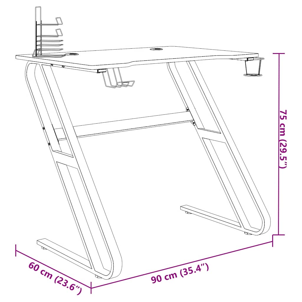 Gaming-Schreibtisch mit ZZ-Gestell Schwarz und Rot 90x60x75 cm