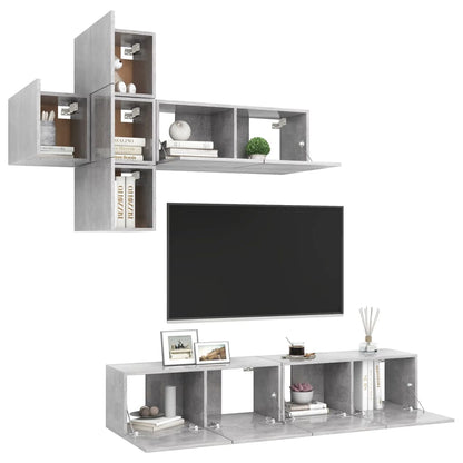 7-tlg. TV-Schrank-Set Betongrau Holzwerkstoff