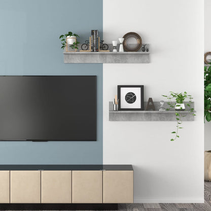 Wandregale 2 Stk. Betongrau 80x11,5x18 cm Holzwerkstoff