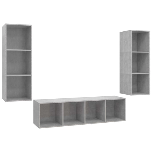 3-tlg. TV-Schrank-Set Betongrau Holzwerkstoff