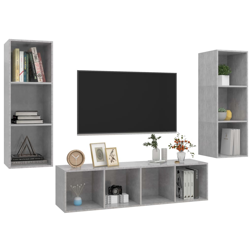 3-tlg. TV-Schrank-Set Betongrau Holzwerkstoff