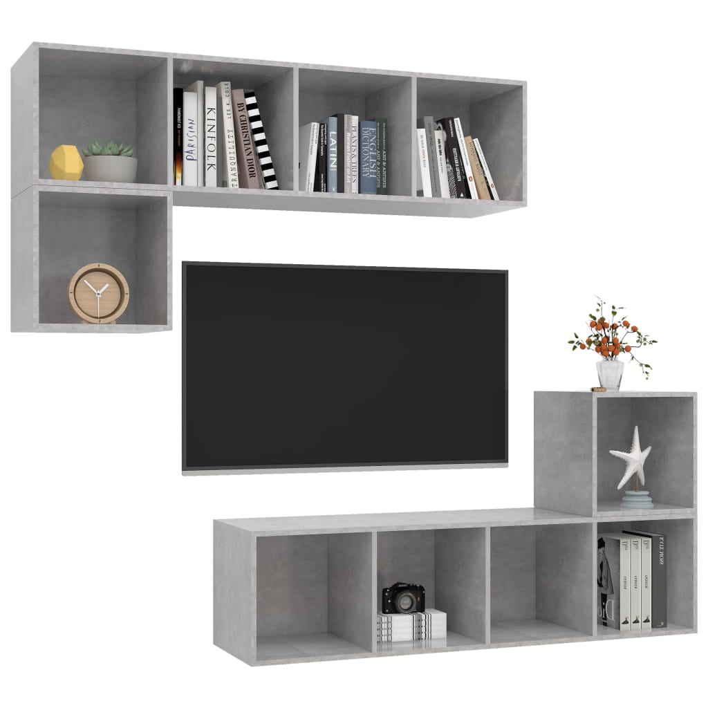 4-tlg. TV-Schrank-Set Betongrau Holzwerkstoff