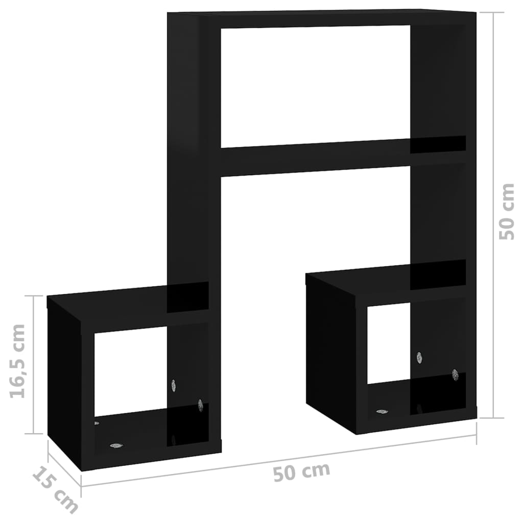 Wandregale 2 Stk. Hochglanz-Schwarz 50x15x50 cm Holzwerkstoff