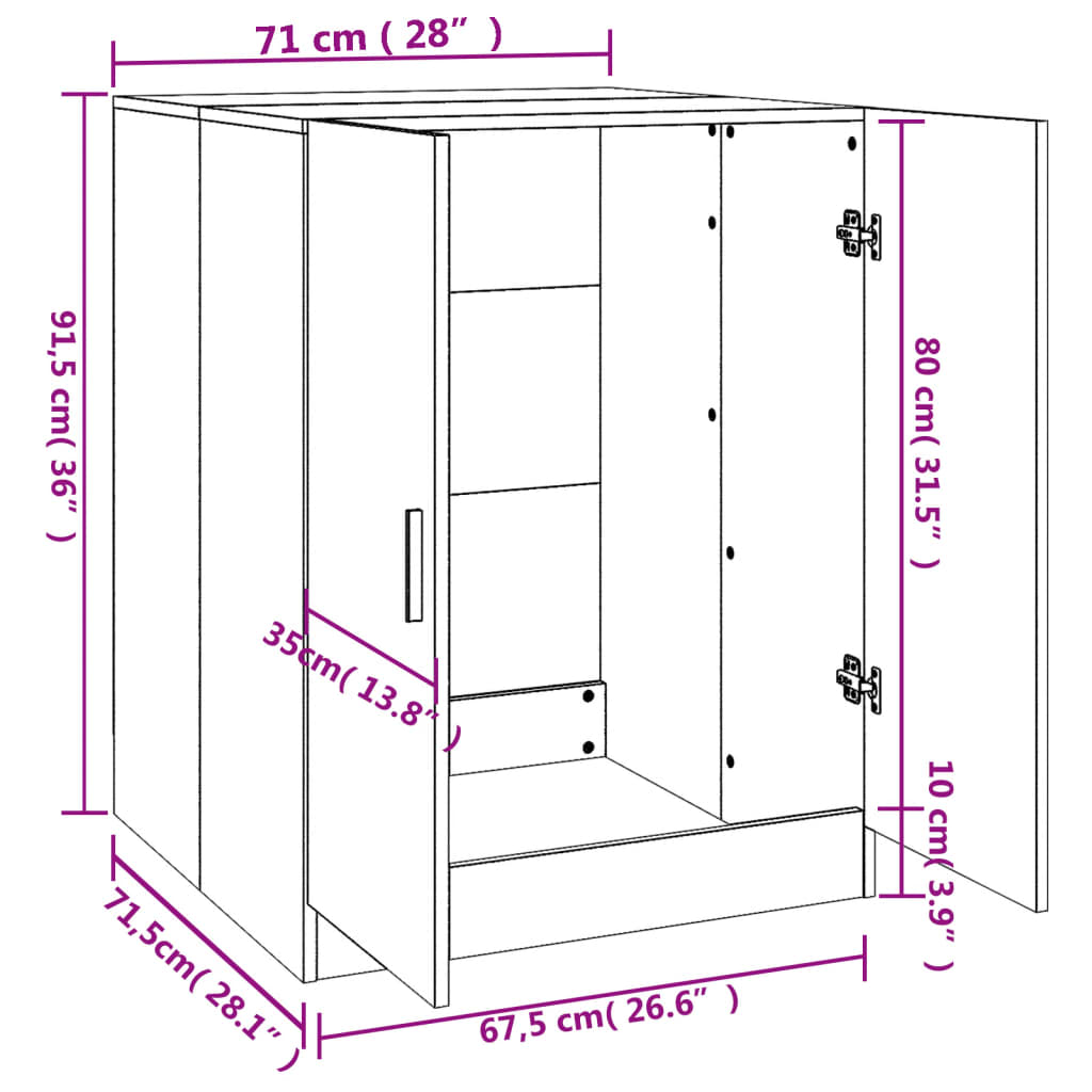 Waschmaschinenschrank Hochglanz-Weiß 71x71,5x91,5 cm