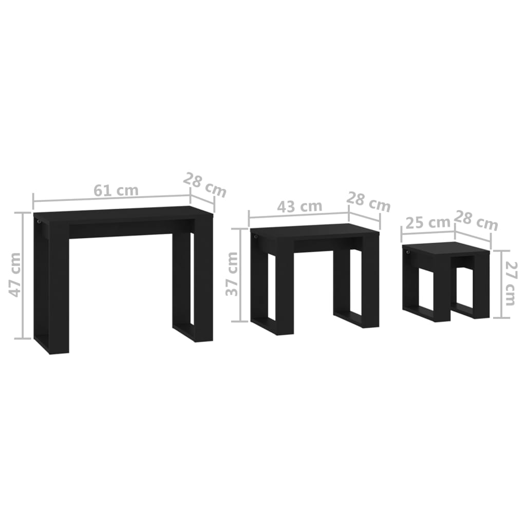 Satztische 3-tlg. Schwarz Holzwerkstoff