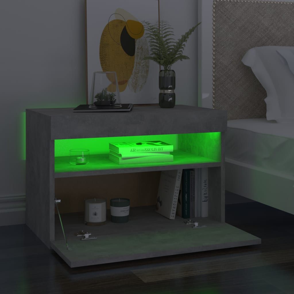 Nachttische mit LED-Leuchten 2 Stk. Betongrau 60x35x40 cm