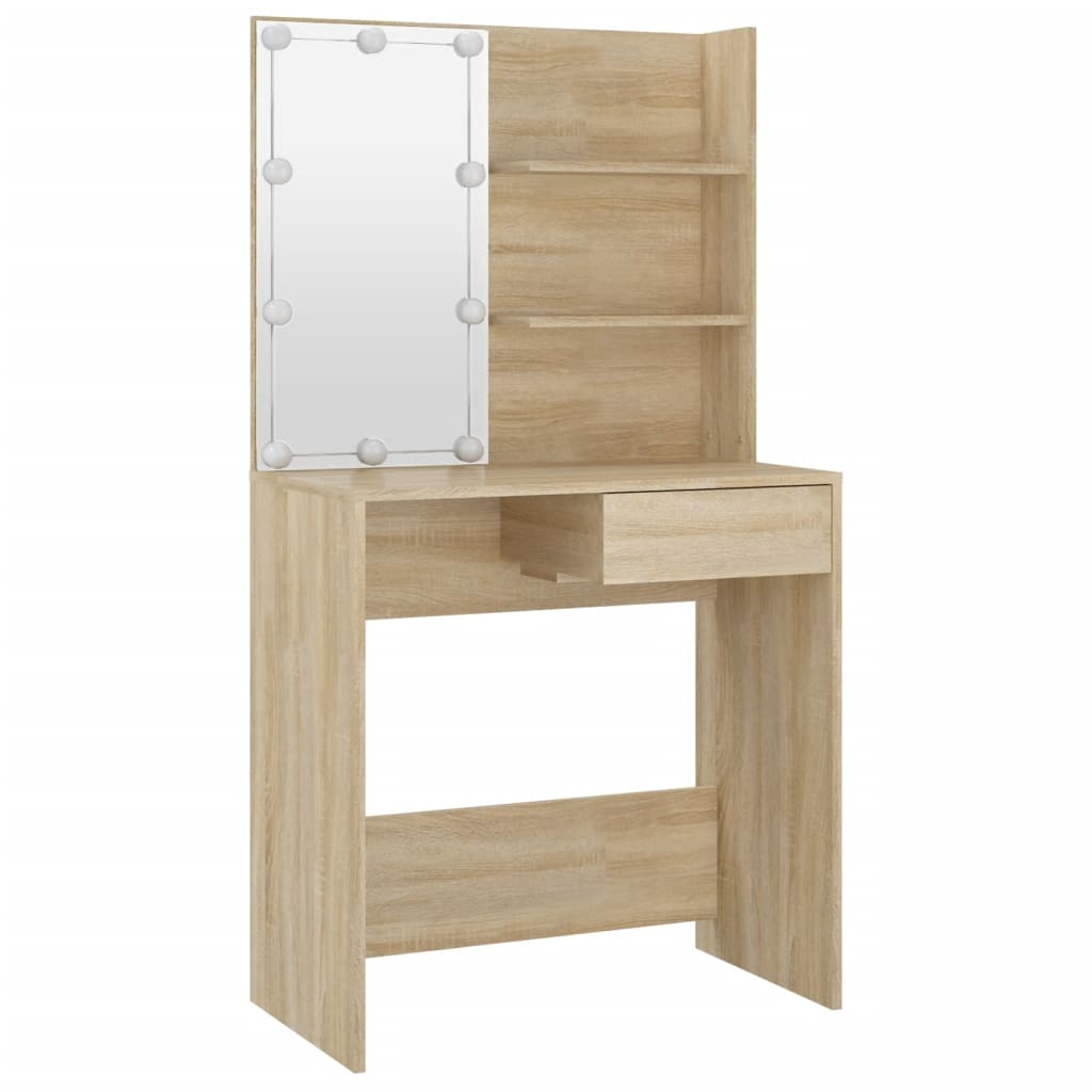 Schminktisch mit LEDs Sonoma-Eiche 74,5x40x141 cm Holzwerkstoff