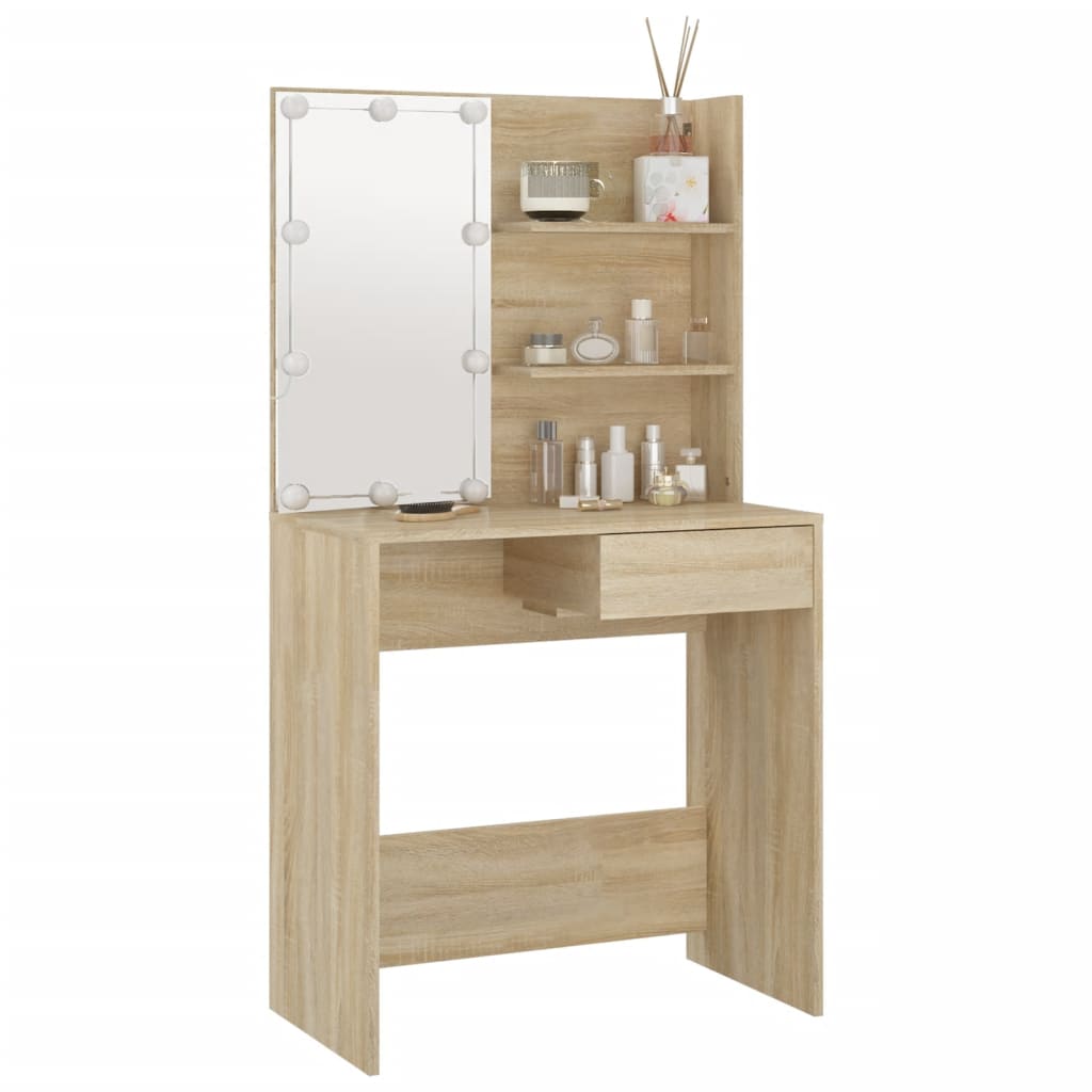 Schminktisch mit LEDs Sonoma-Eiche 74,5x40x141 cm Holzwerkstoff