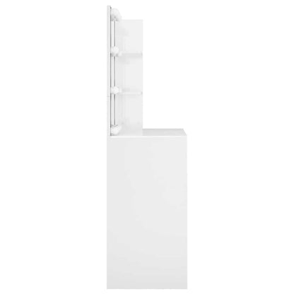 Schminktisch mit LED Hochglanz-Weiß 74,5x40x141 cm