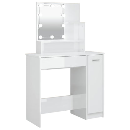 Schminktisch mit LED Hochglanz-Weiß 86,5x35x136 cm