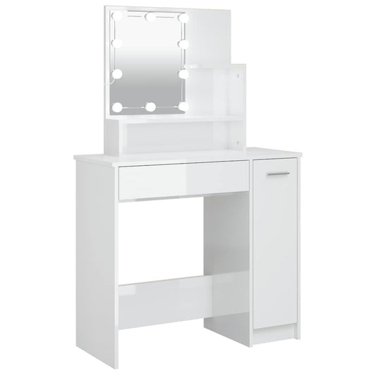 Schminktisch mit LED Hochglanz-Weiß 86,5x35x136 cm