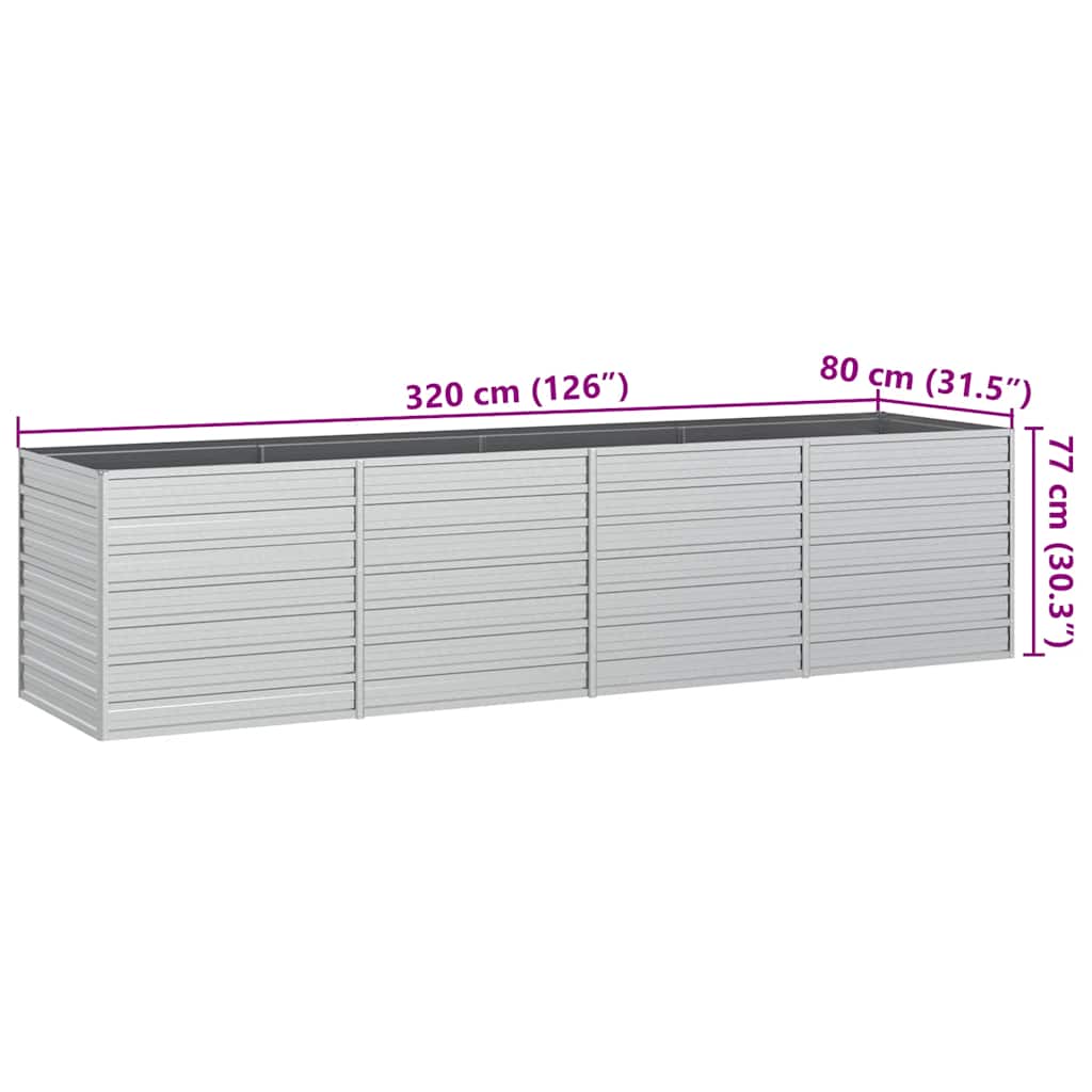 Garten-Hochbeet 320x80x77 cm Verzinkter Stahl Silber
