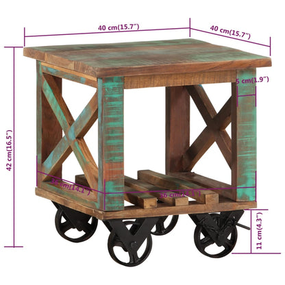 Beistelltisch mit Rädern 40x40x42 cm Altholz Massiv