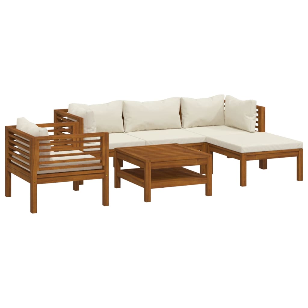 6-tlg. Garten-Lounge-Set mit Creme Kissen Massivholz Akazie