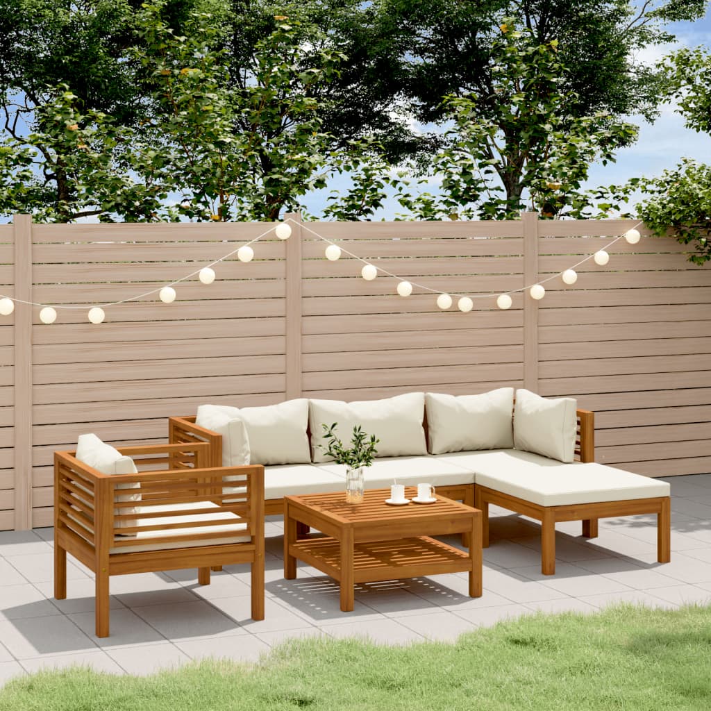 6-tlg. Garten-Lounge-Set mit Creme Kissen Massivholz Akazie