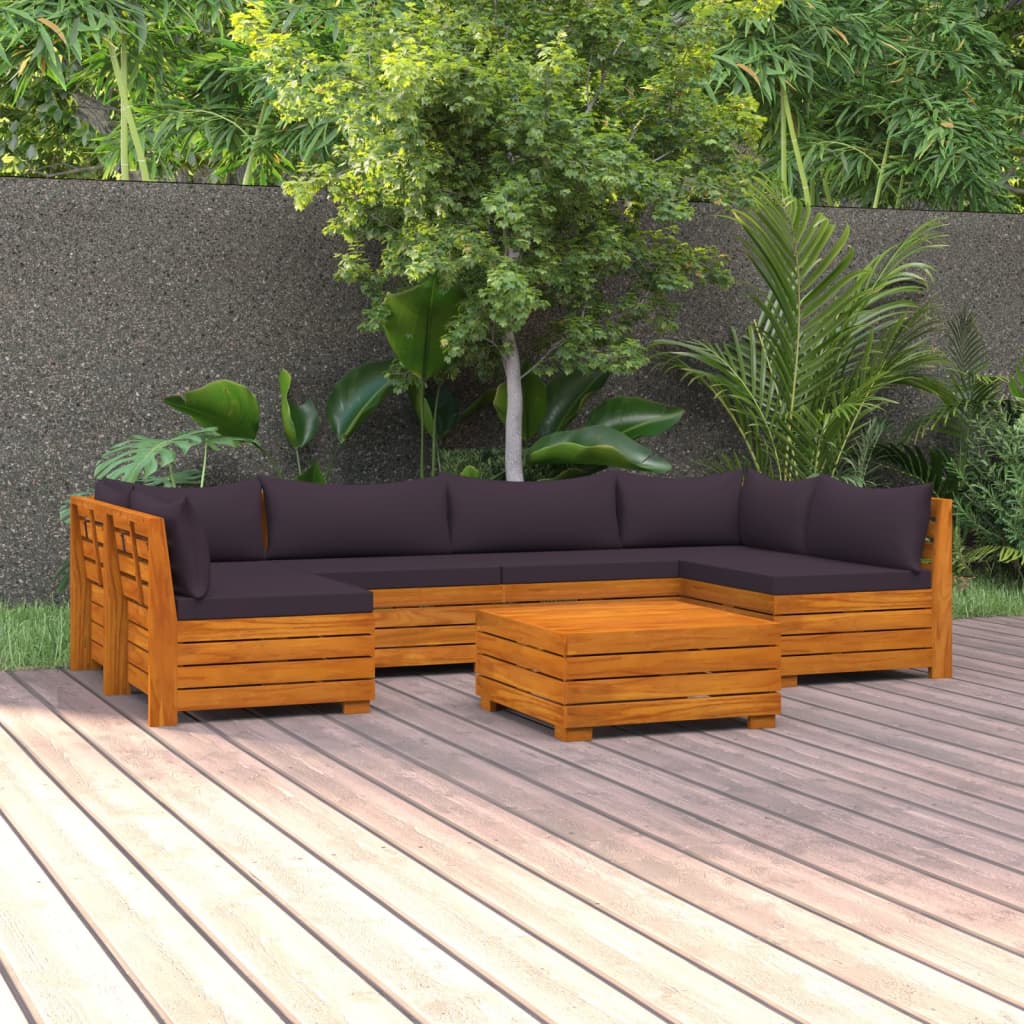 7-tlg. Garten-Lounge-Set mit Kissen Massivholz Akazie