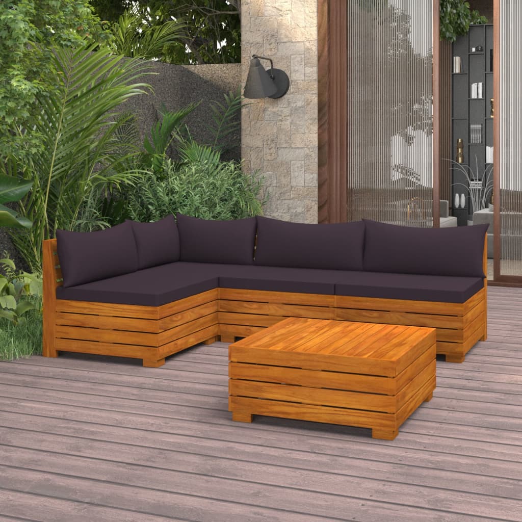 5-tlg. Garten-Lounge-Set mit Kissen Massivholz Akazie