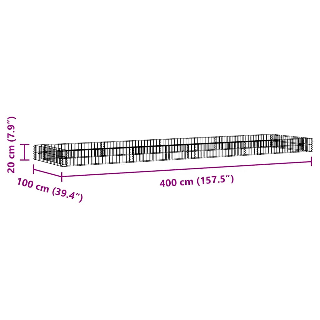 Gabionen-Hochbeet Verzinkter Stahl 400x100x20 cm