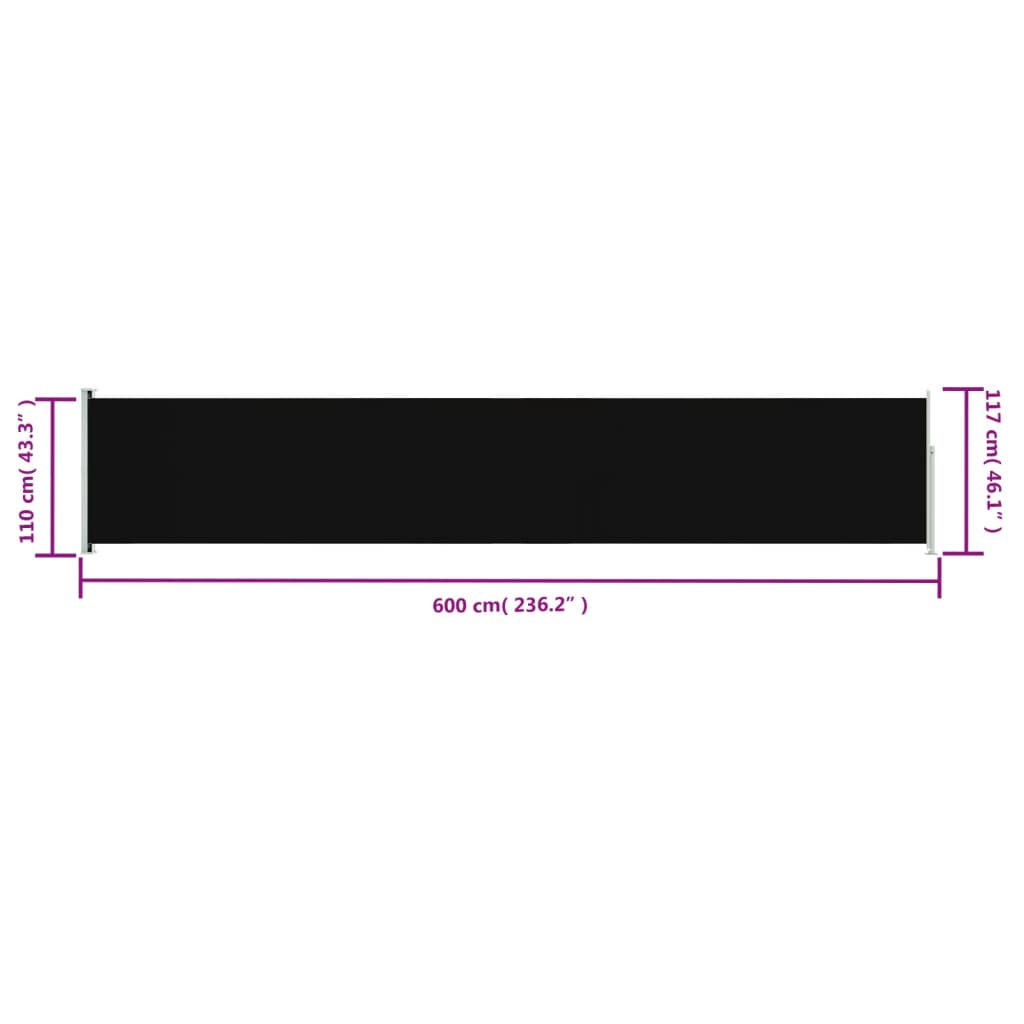 Seitenmarkise Ausziehbar 117x600 cm Schwarz