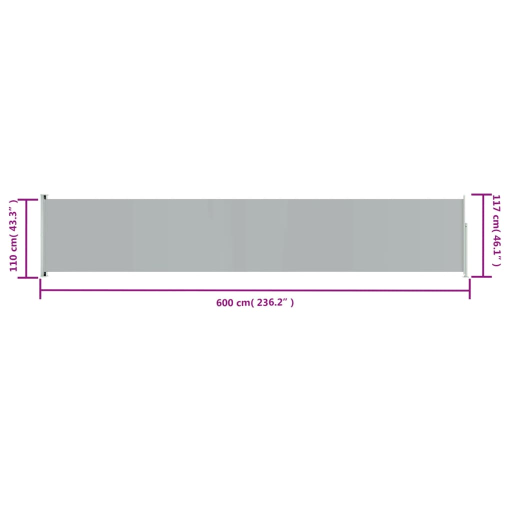 Seitenmarkise Ausziehbar 117x600 cm Grau