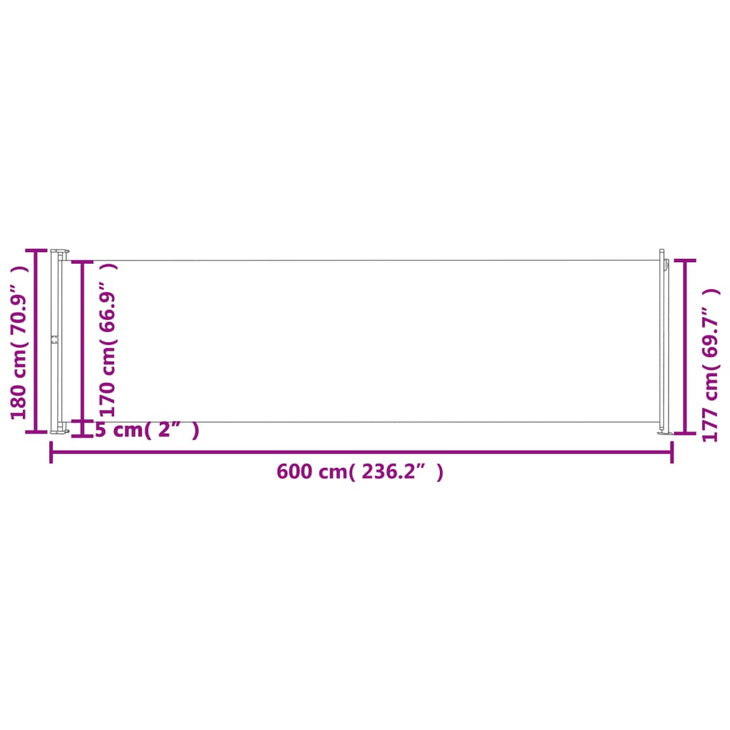 Seitenmarkise Ausziehbar 180x600 cm Grau