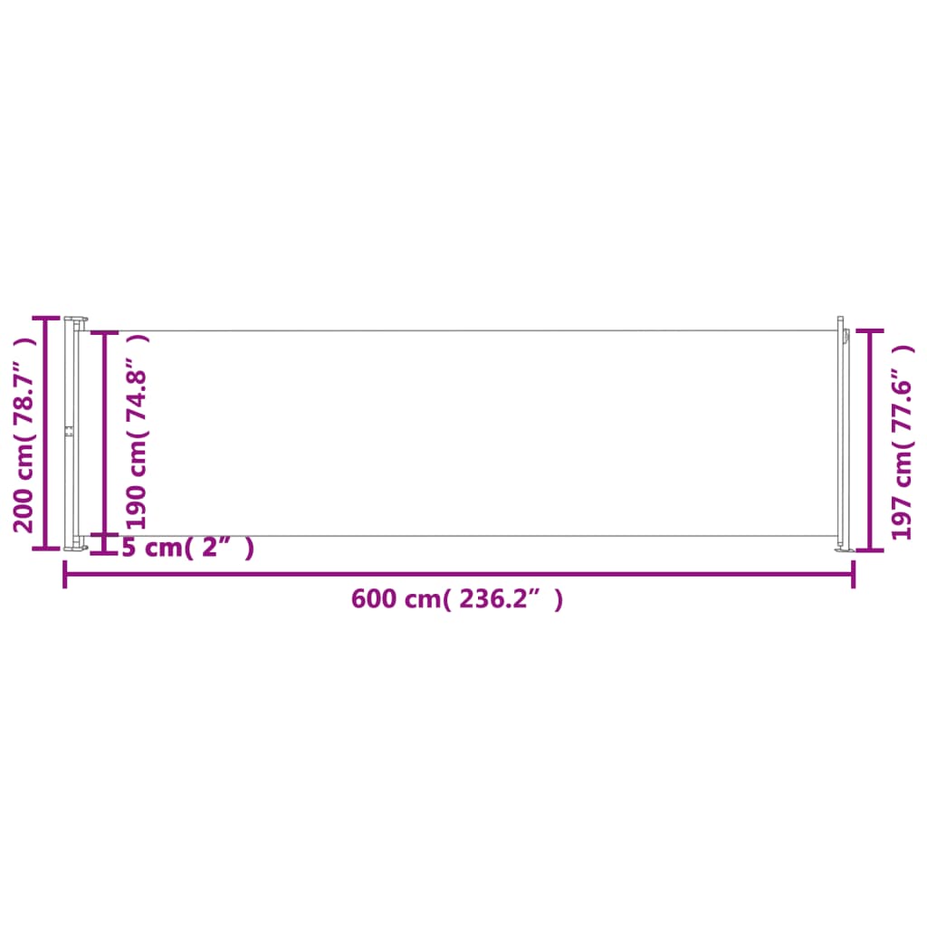 Seitenmarkise Ausziehbar 200x600 cm Creme