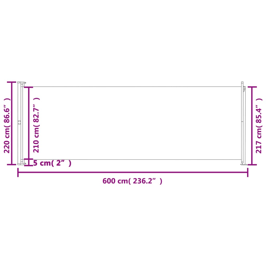 Seitenmarkise Ausziehbar 220x600 cm Schwarz