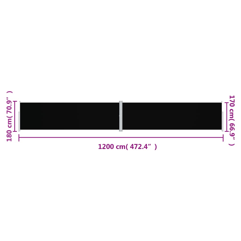 Seitenmarkise Ausziehbar Schwarz 180x1200 cm