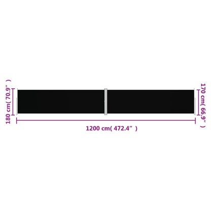 Seitenmarkise Ausziehbar Schwarz 180x1200 cm