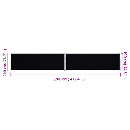 Seitenmarkise Ausziehbar Schwarz 200x1200 cm