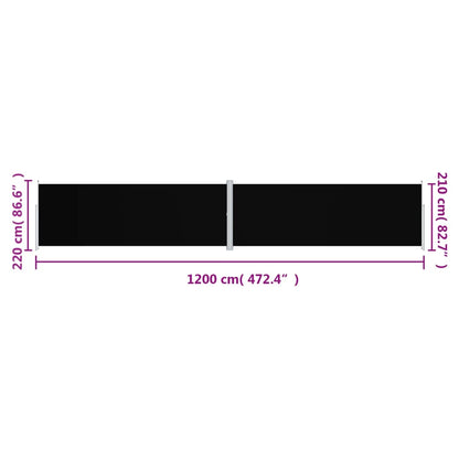 Seitenmarkise Ausziehbar Schwarz 220x1200 cm