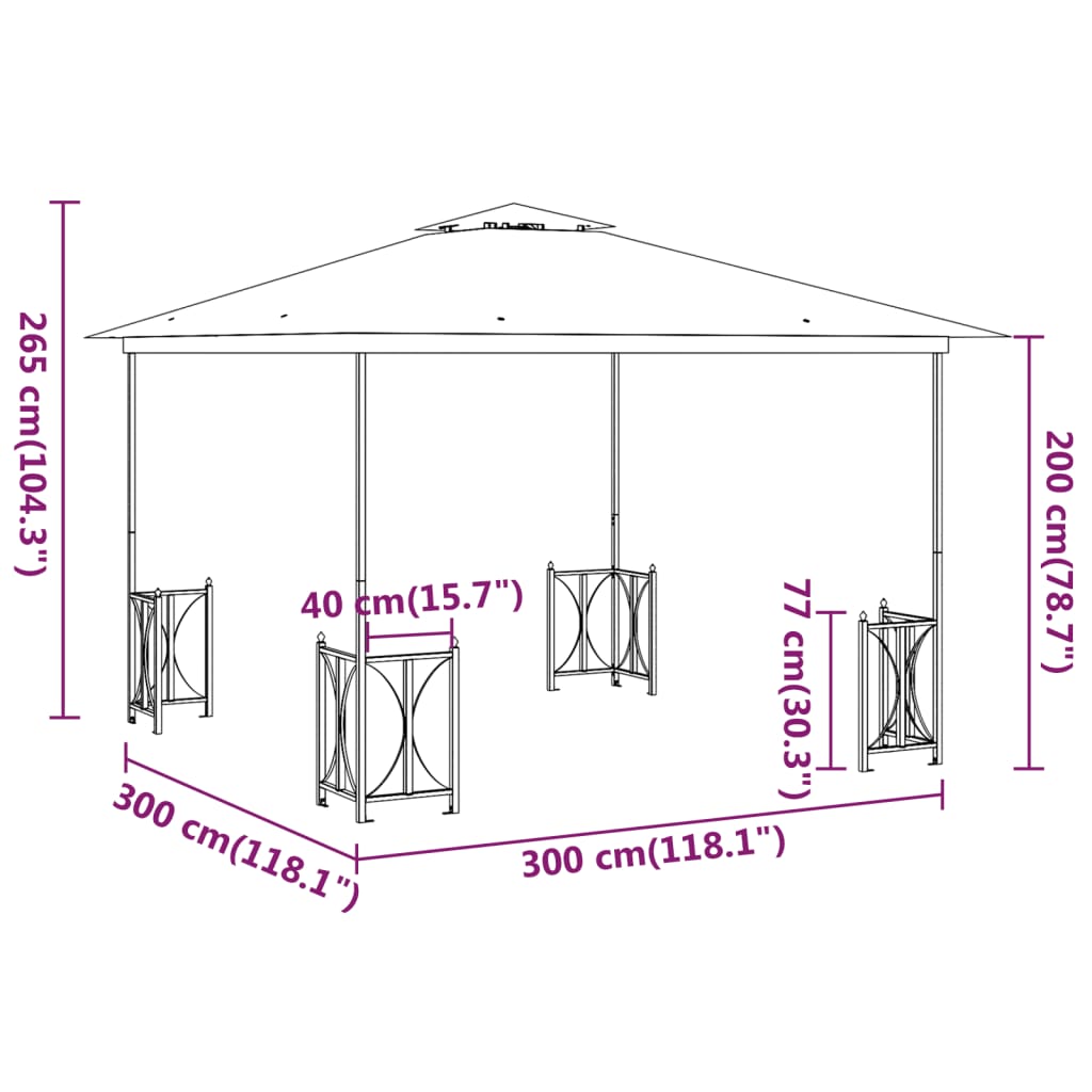 Pavillon mit Seitenwänden & Doppeldach 3x3 m Creme