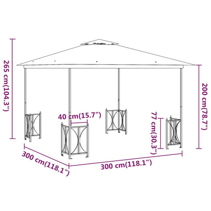 Pavillon mit Seitenwänden & Doppeldach 3x3 m Creme