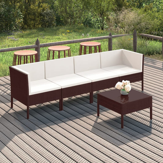 5-tlg. Garten-Lounge-Set mit Auflagen Poly Rattan Braun