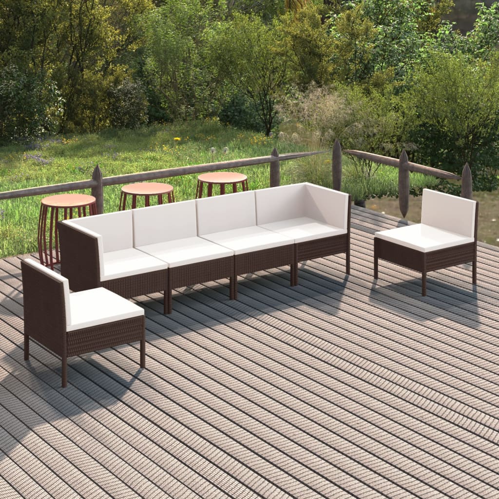 6-tlg. Garten-Lounge-Set mit Auflagen Poly Rattan Braun