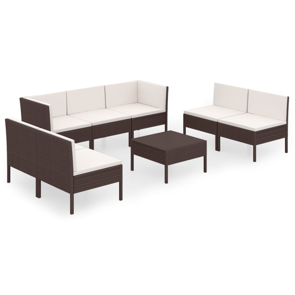 8-tlg. Garten-Lounge-Set mit Auflagen Poly Rattan Braun