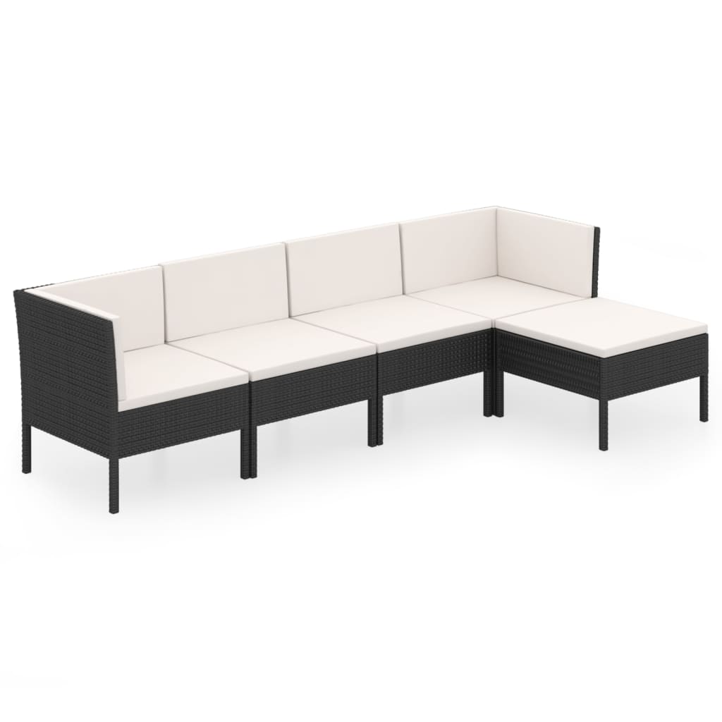 5-tlg. Garten-Lounge-Set mit Auflagen Poly Rattan Schwarz