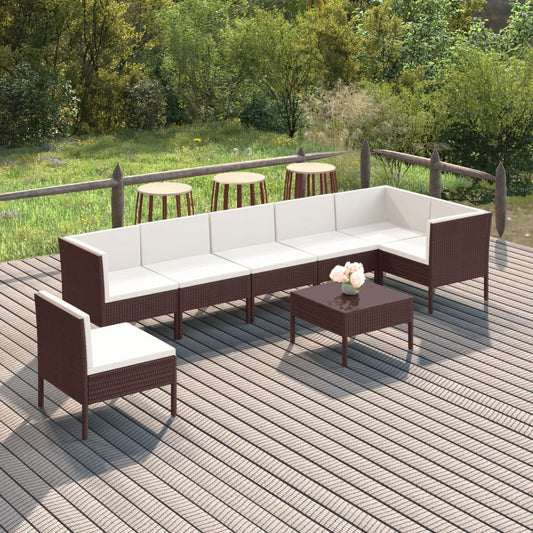 8-tlg. Garten-Lounge-Set mit Auflagen Poly Rattan Braun