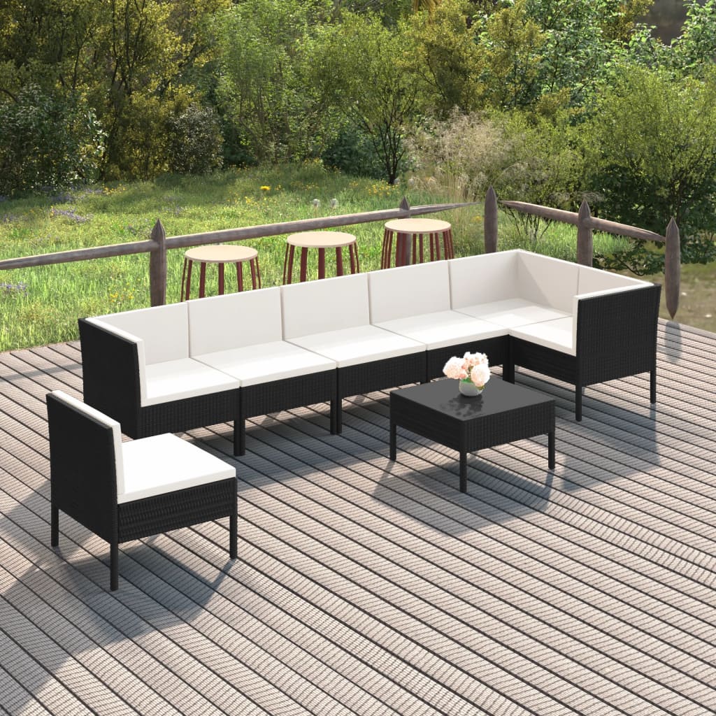 8-tlg. Garten-Lounge-Set mit Auflagen Poly Rattan Schwarz