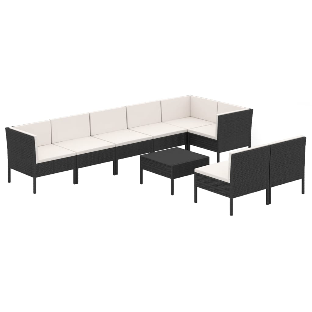 9-tlg. Garten-Lounge-Set mit Auflagen Poly Rattan Schwarz