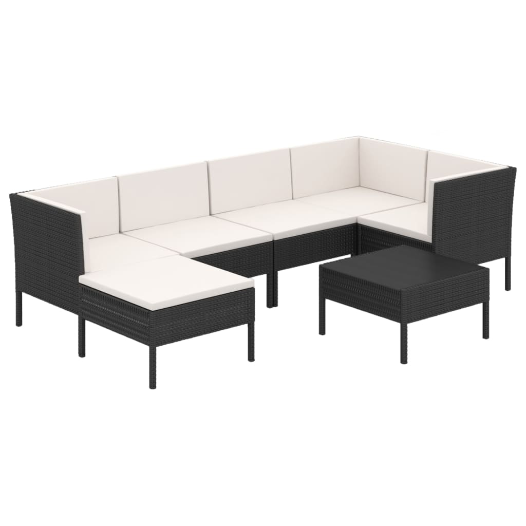 7-tlg. Garten-Lounge-Set mit Auflagen Poly Rattan Schwarz