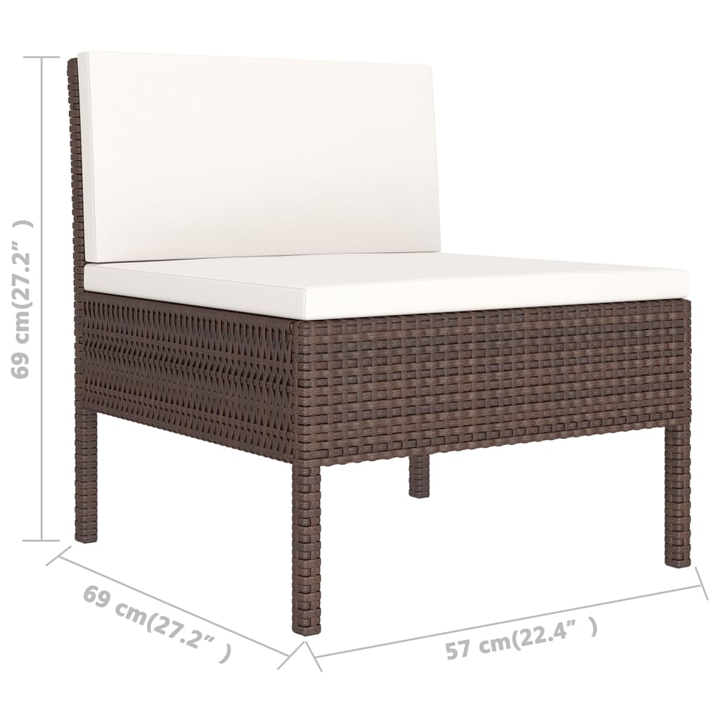 9-tlg. Garten-Lounge-Set mit Auflagen Poly Rattan Braun