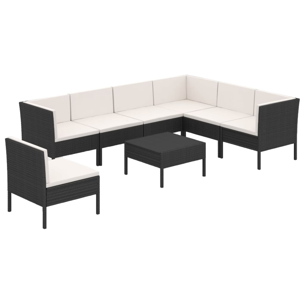 8-tlg. Garten-Lounge-Set mit Auflagen Poly Rattan Schwarz