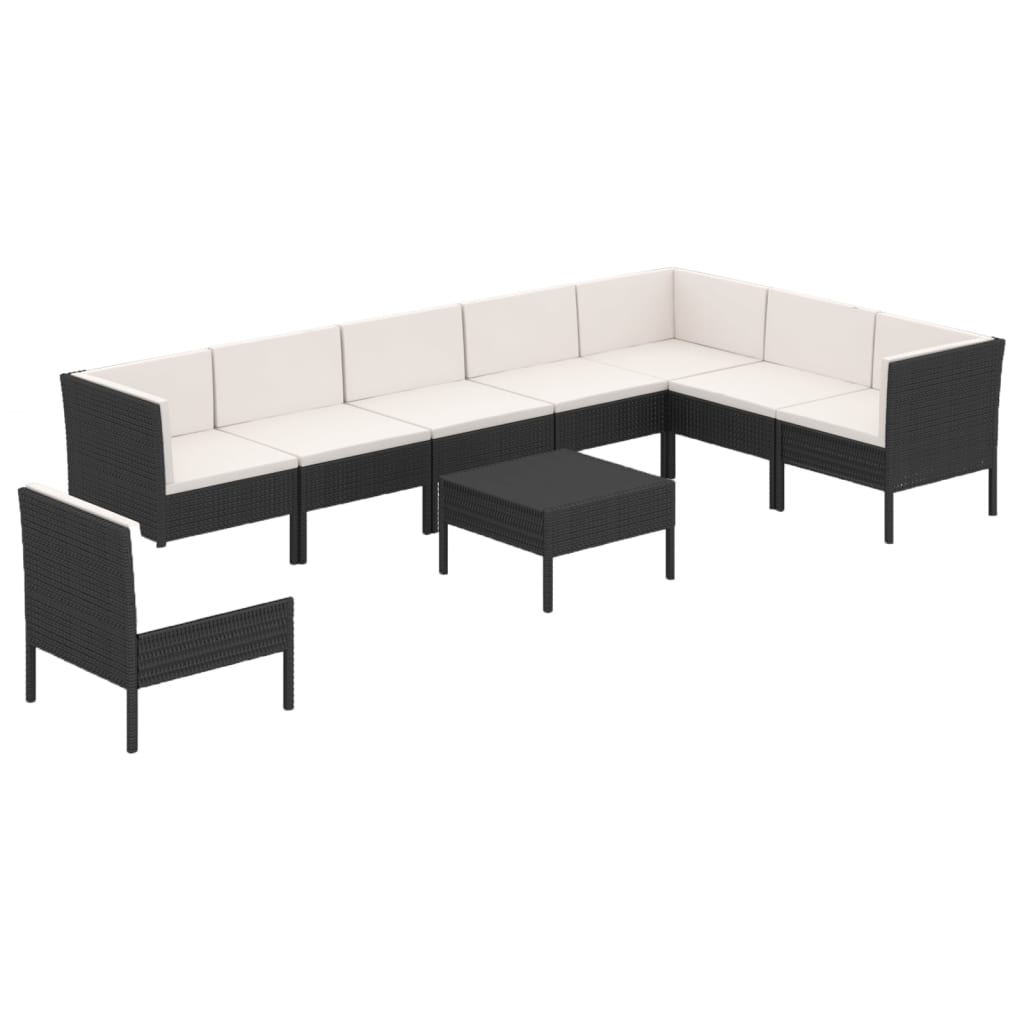 9-tlg. Garten-Lounge-Set mit Auflagen Poly Rattan Schwarz