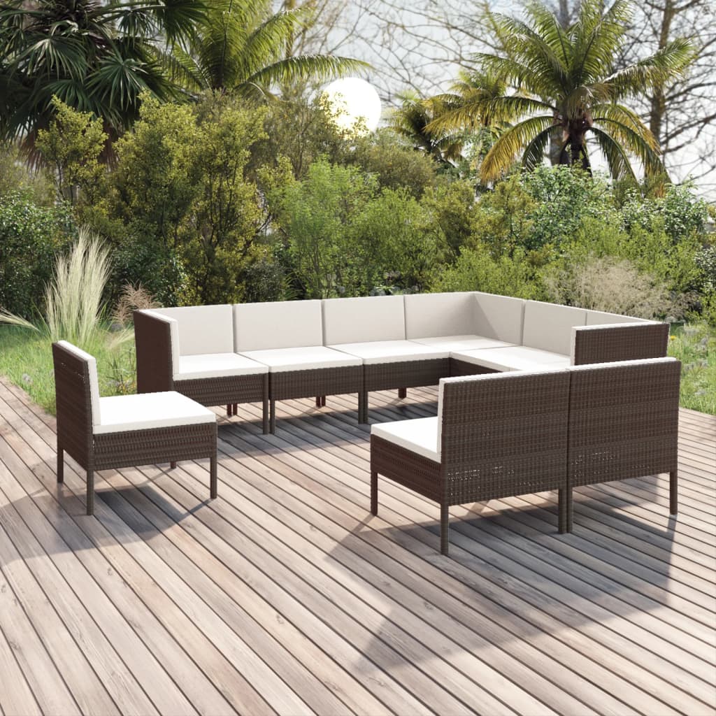 9-tlg. Garten-Lounge-Set mit Auflagen Poly Rattan Braun