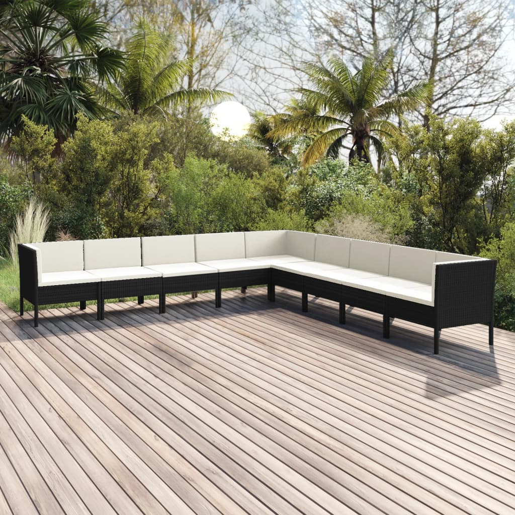 9-tlg. Garten-Lounge-Set mit Auflagen Poly Rattan Schwarz