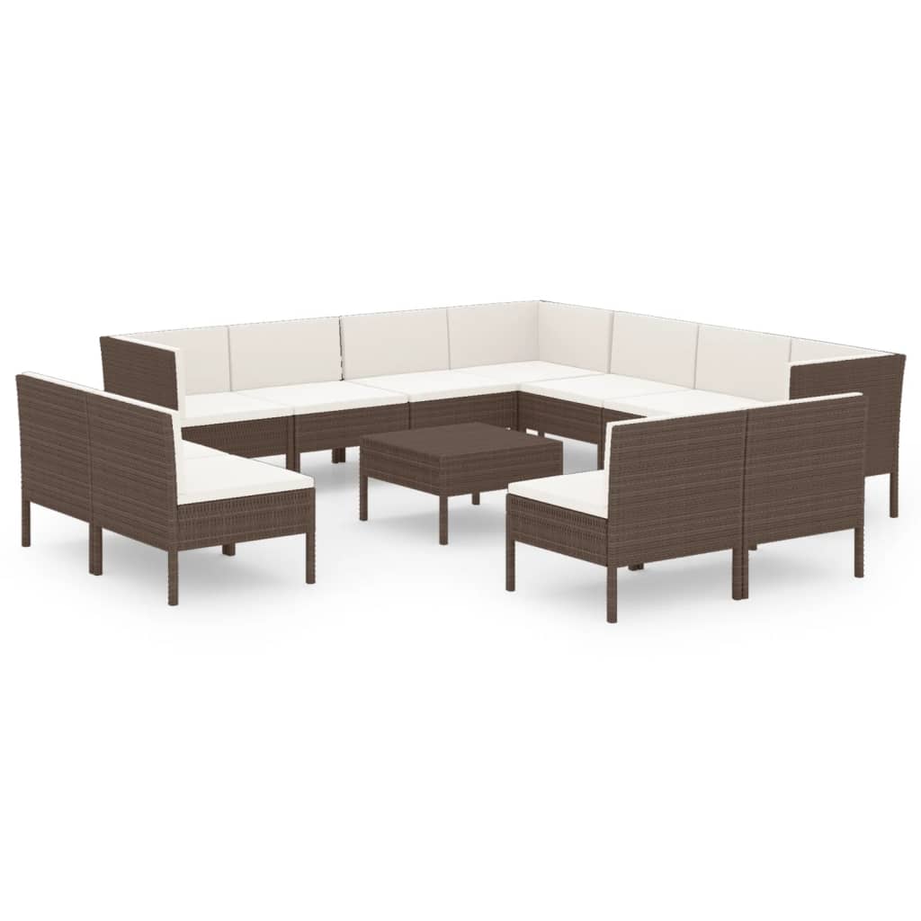 12-tlg. Garten-Lounge-Set mit Auflagen Poly Rattan Braun