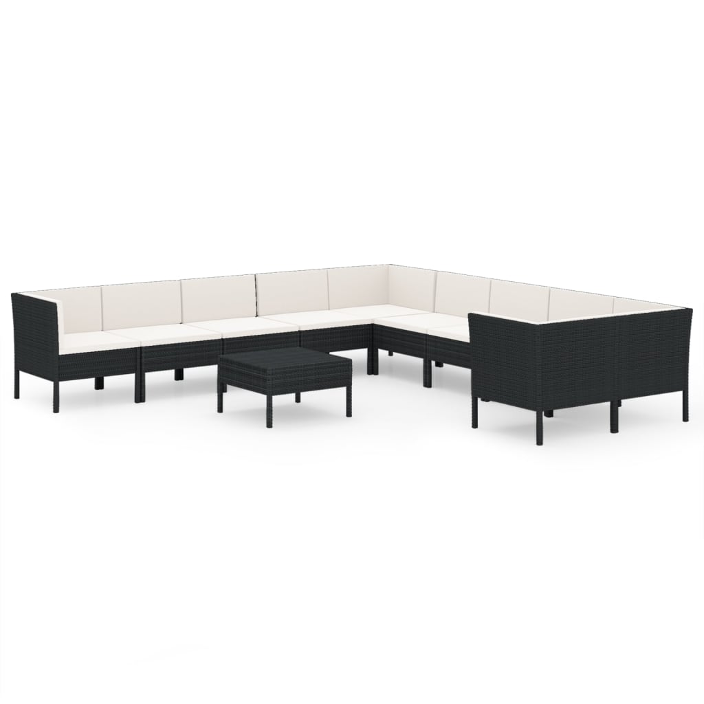 11-tlg. Garten-Lounge-Set mit Auflagen Poly Rattan Schwarz