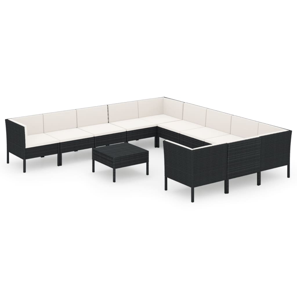 12-tlg. Garten-Lounge-Set mit Auflagen Poly Rattan Schwarz