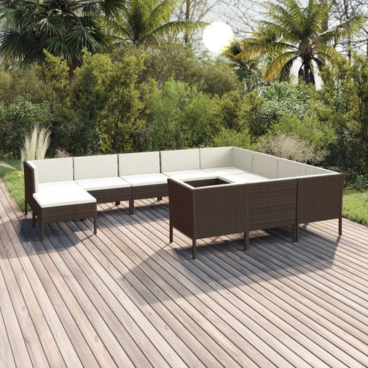 11-tlg. Garten-Lounge-Set mit Auflagen Poly Rattan Braun